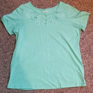 Roaman's Mint Green Neck Cutout detail tshirt Large
